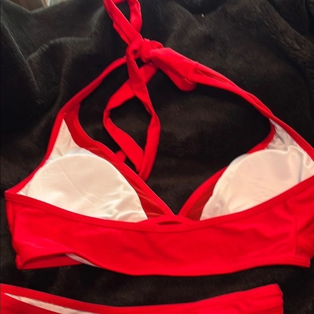 Vibrant Red High Waist sexy Halter Bikini Set size Small